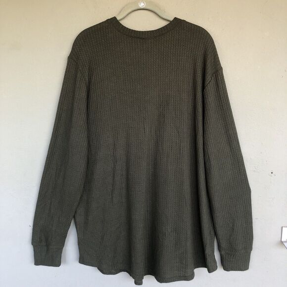 Torrid 1X Plus Size Top Waffle Lace Up VNeck Olive Green Long Sleeve Casual Cozy - Picture 8 of 11